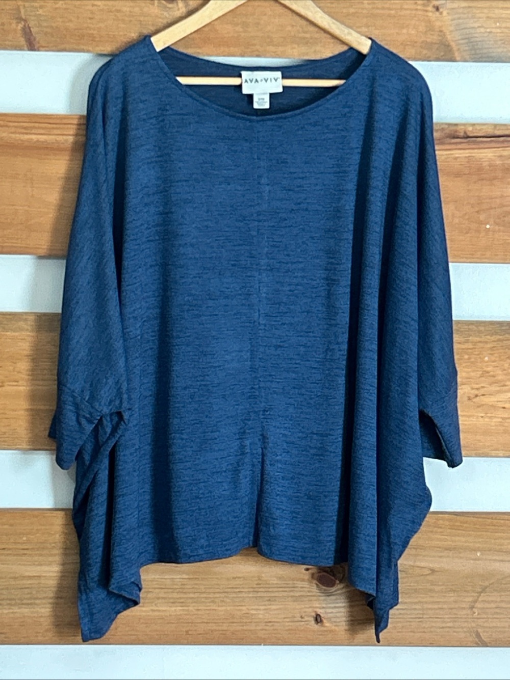 AVA & VIV Heathered Blue and Black Oversized Blouse Boat Neck Comfy Size X/1X
